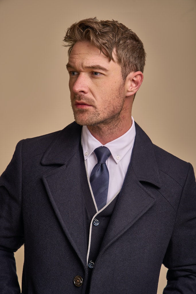 House of Cavani Marcus Navy Wool Coat Navy detail view
