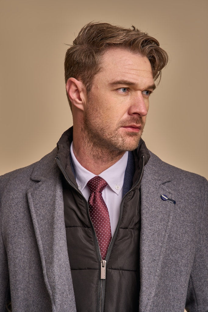 Men's Sanford Slate Grey Wool Coat-Closer View of Model