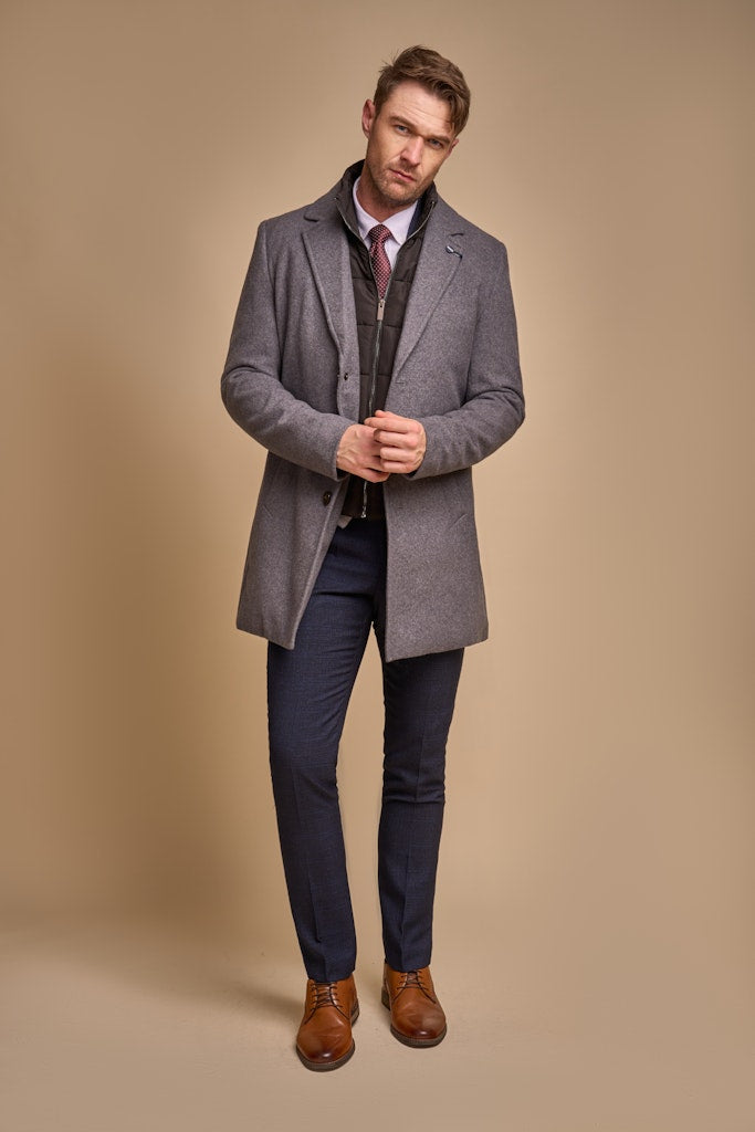 House of Cavani Sanford Slate Grey Wool Coat Slate Grey model front view