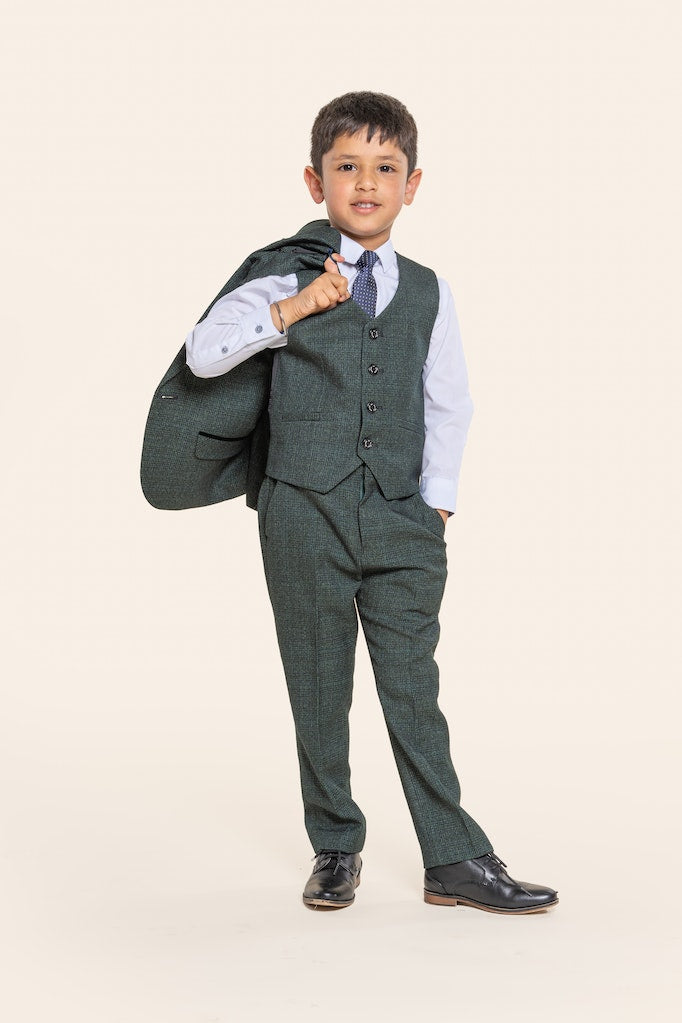 Boy's Caridi Olive Boys 3 Piece Suit-Front View 2