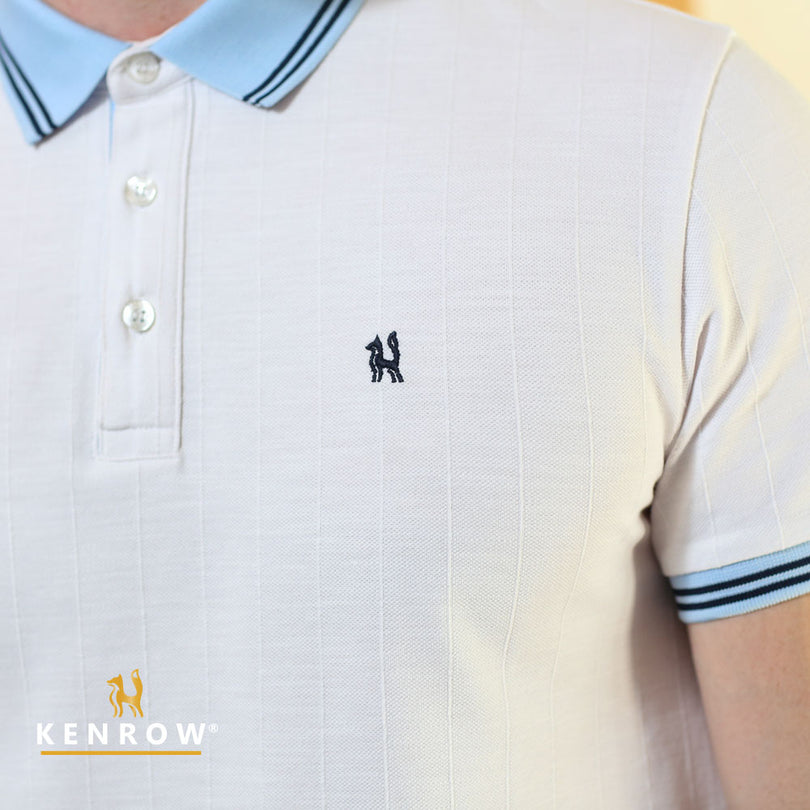 Men's Drake White Polo Shirt-Closer Up View