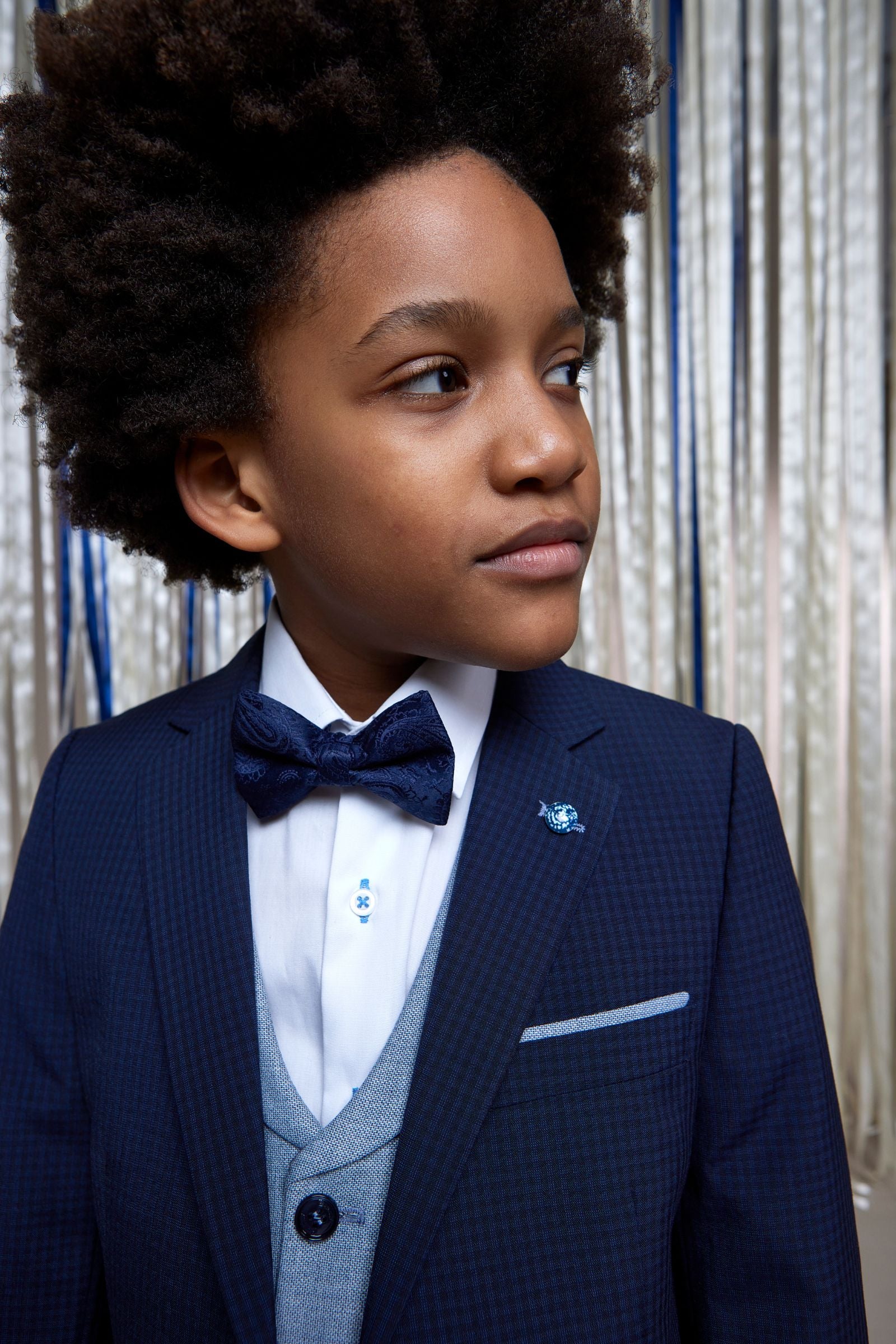 Boys Dan Smoke Check Suit 3pc-Lapel view