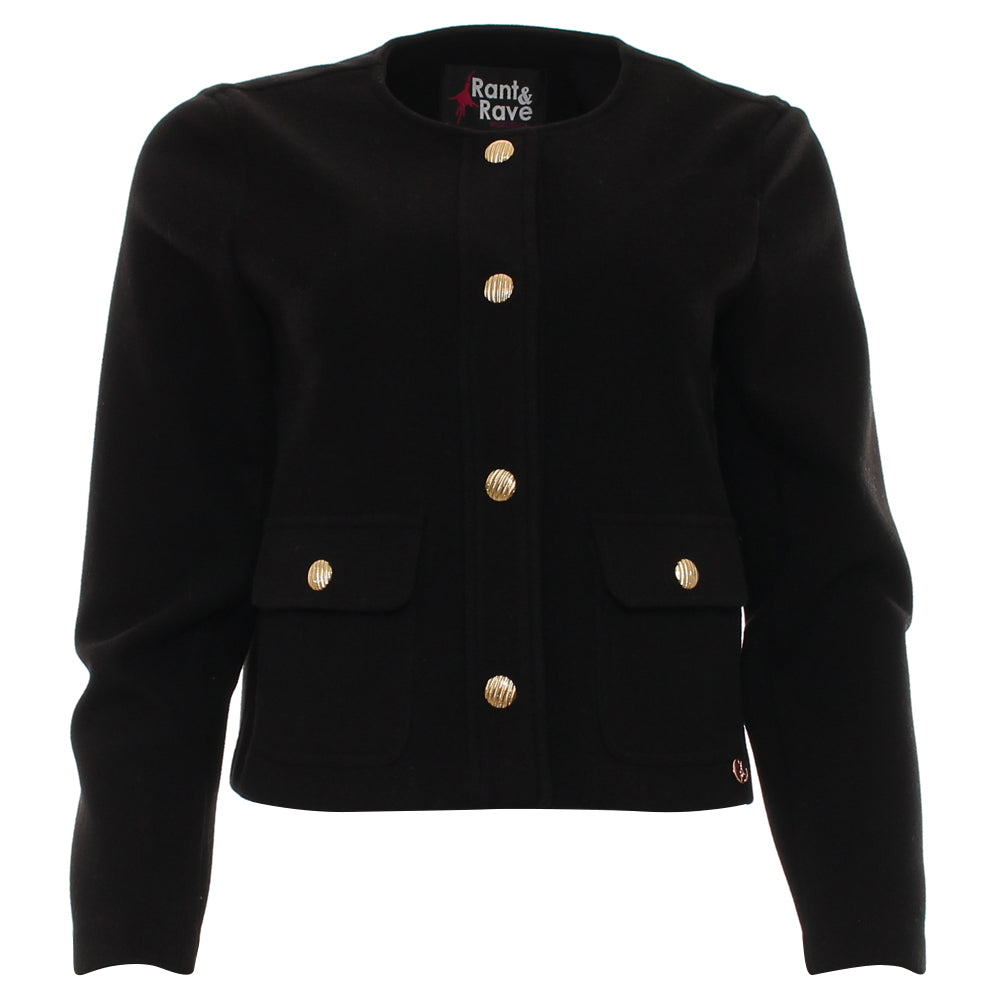 Ladies Eada Black Jacket-Ghost Front View