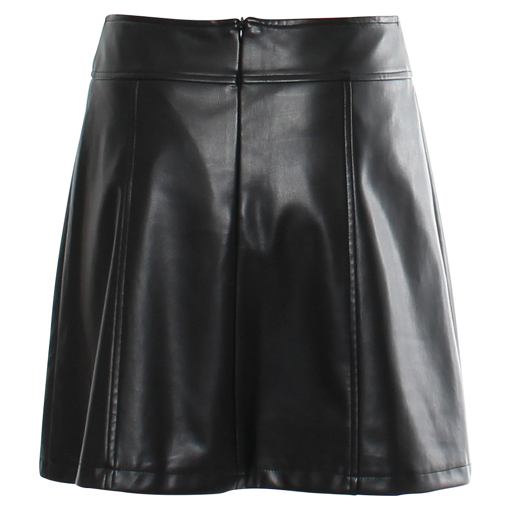 Ladies Elssa Leather Look Black Skirt-Back View