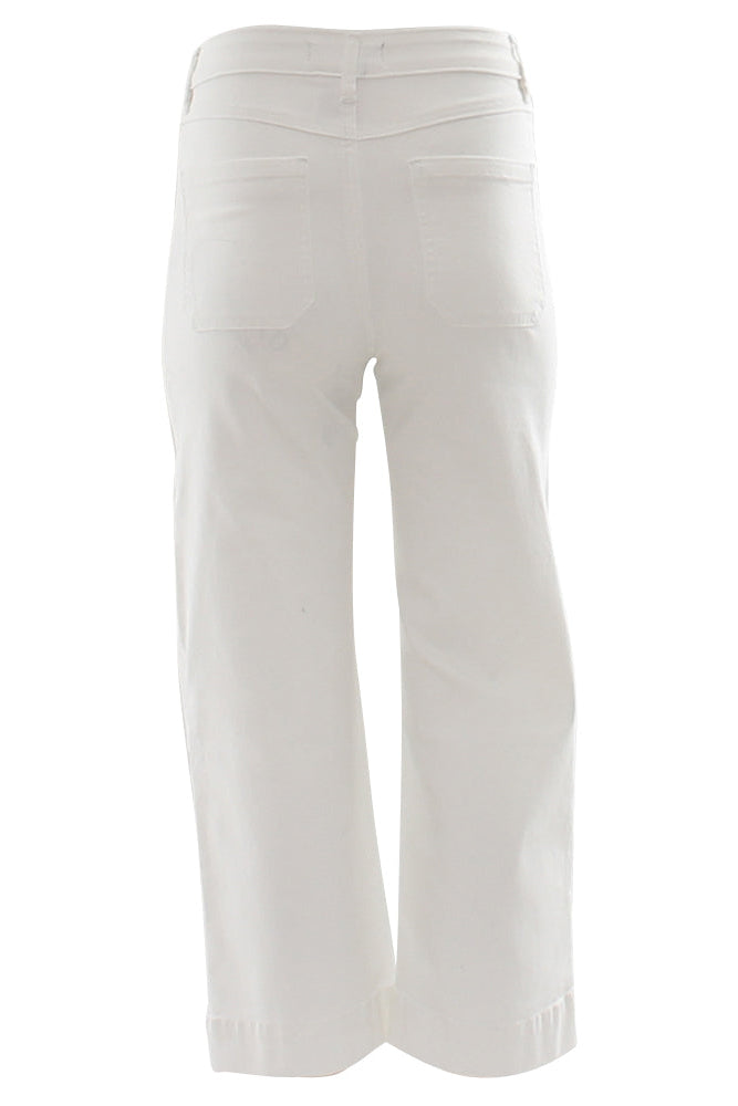 Back product view of the Enid cropped wide leg white jeans