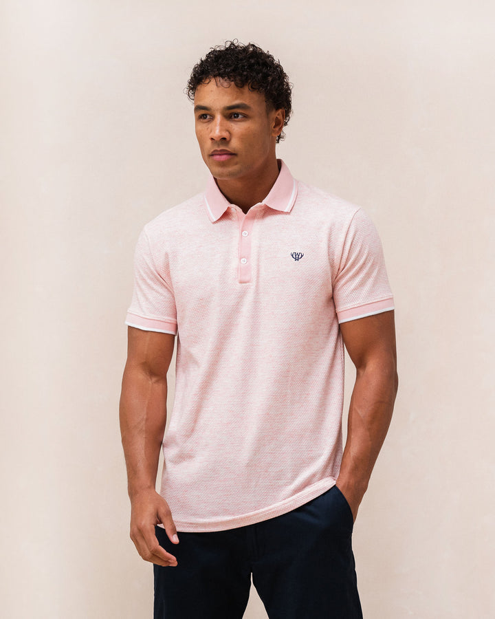 Men's Textured Light Pink Polo-Model Front View