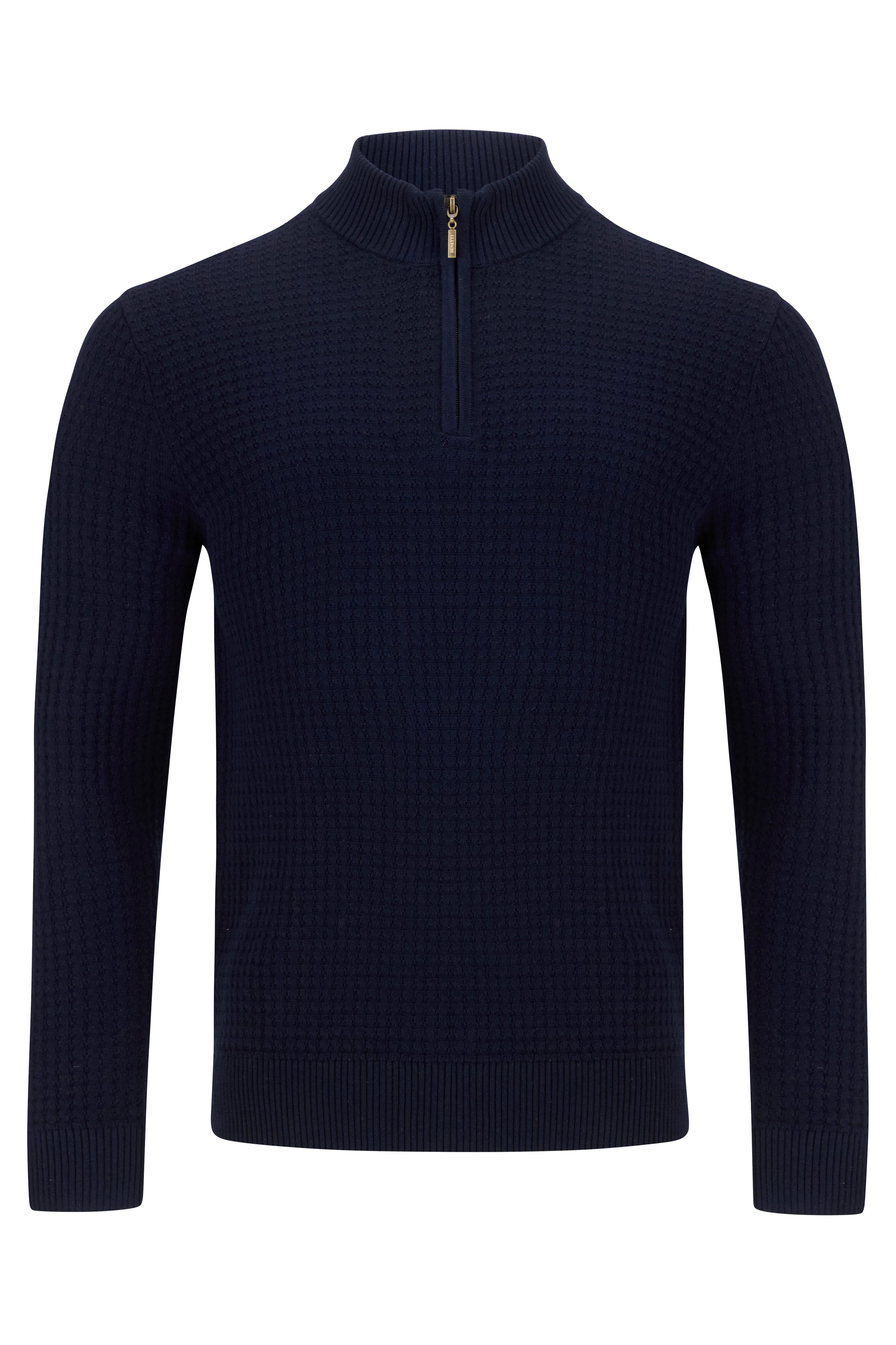 BENETTI Ellis Navy 1/4 Zip Knit Navy front view