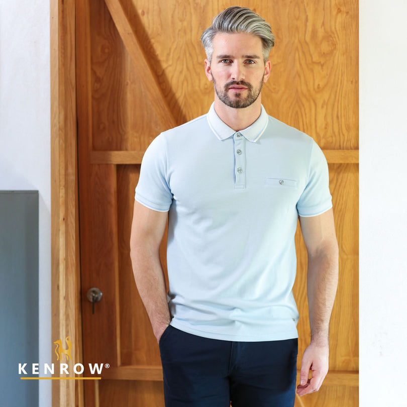 Men's Fitz Sky Blue Polo Shirt-Model Front  View 2
