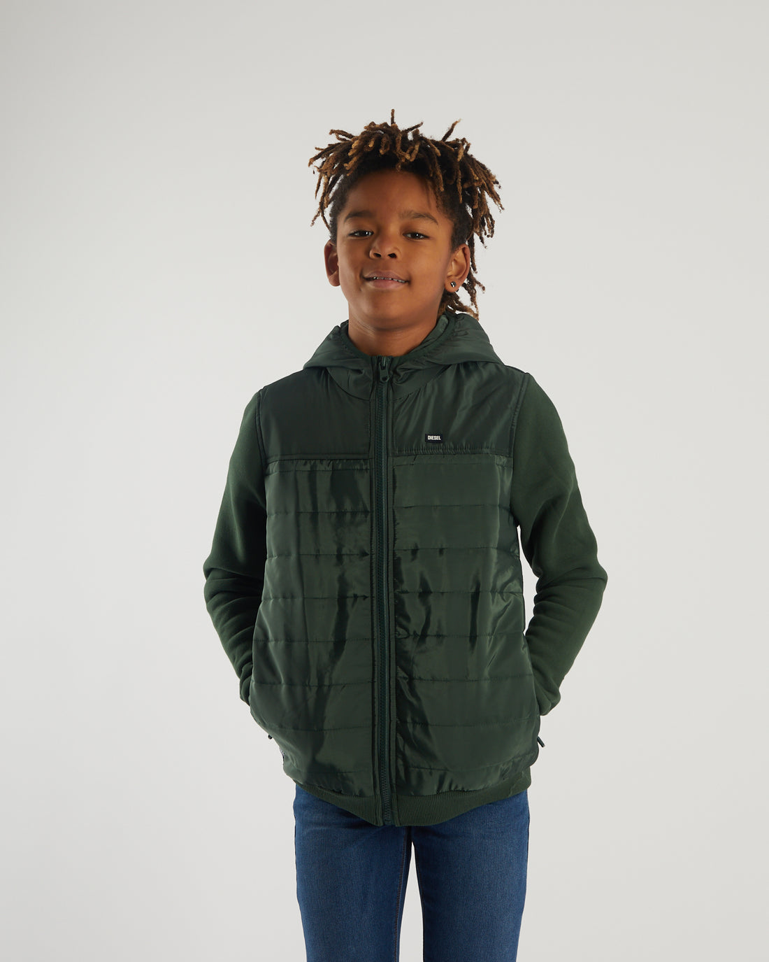 Boy's Granger Zipper - Green-Model Front View