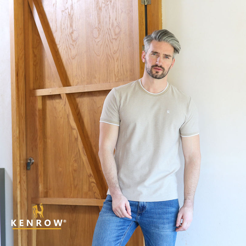Men's Grant Short Sleeve Sand Tee-Model Front View 2