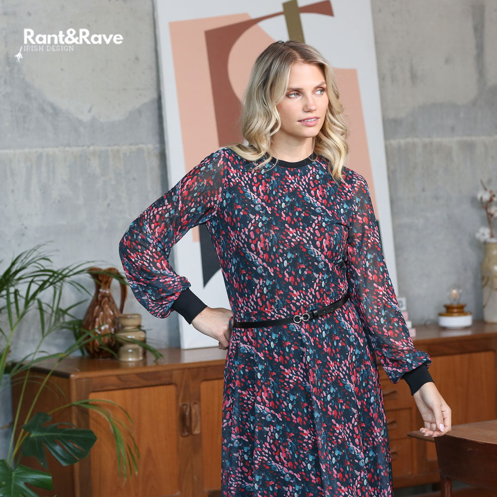 Ladies Gwyneth Teal Midi Dress-Closer View of the Front