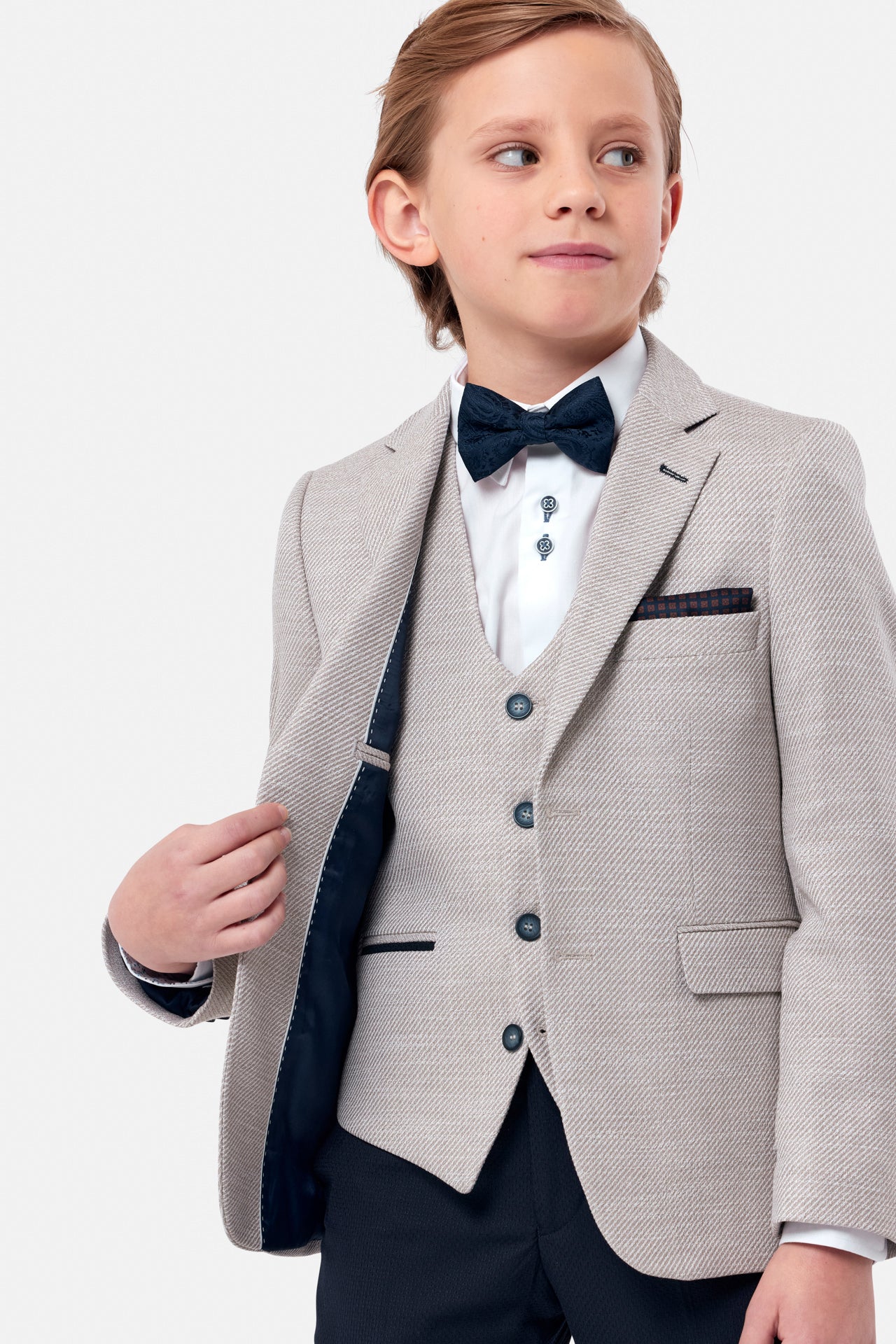 Benetti Boyswear Harold Beige 3 Piece Boys Suit BEIGE side view
