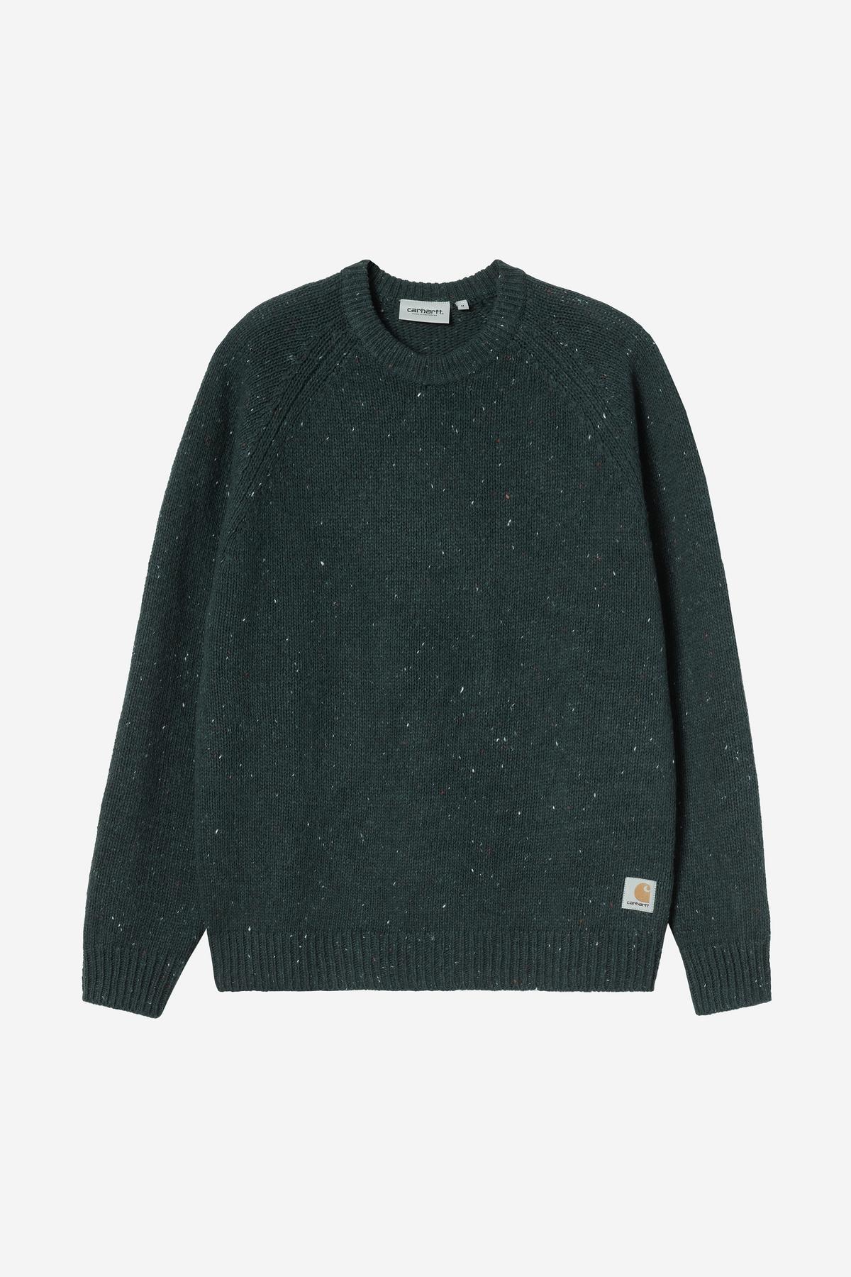 Dark green sweater on a light gray background