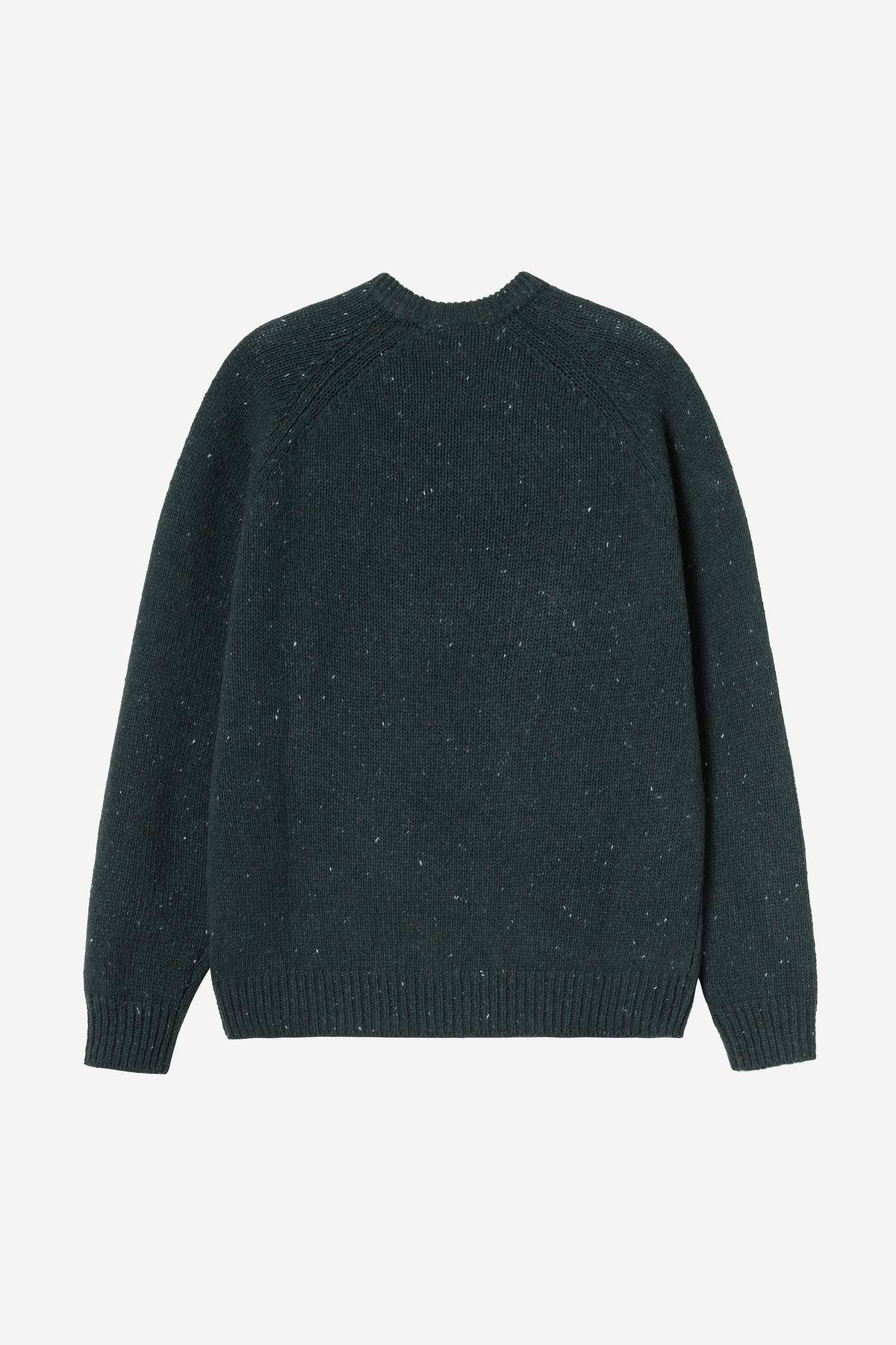 Dark green sweater on a light gray background