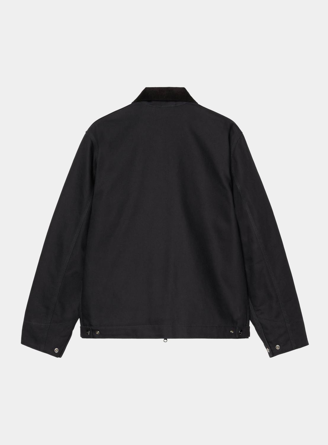 Carhartt WIP Detroit Jacket (Winter) in Dark Navy / Black, back view, with corduroy collar and snap details at the hem and cuffs.