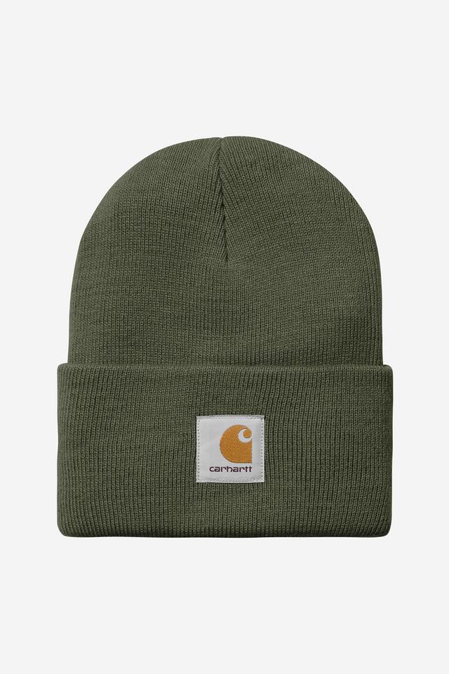 Green beanie with Carhartt logo on a white background
