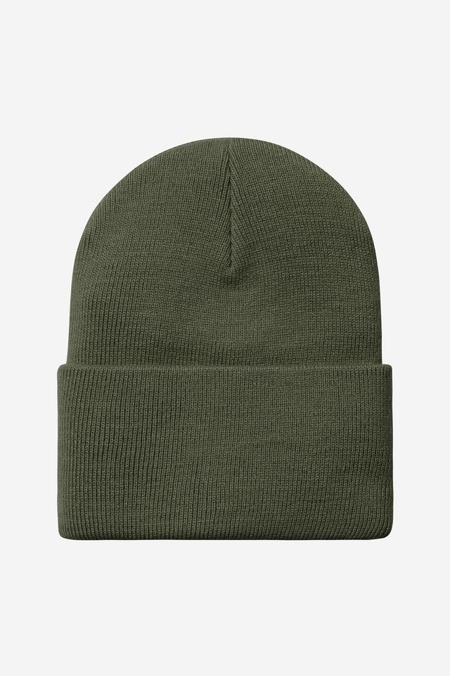 Green beanie hat on a white background