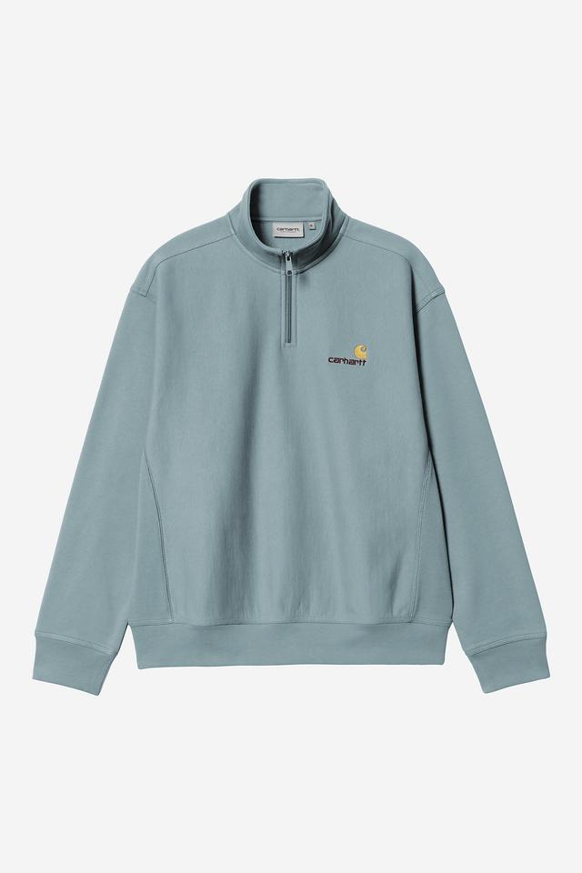 Light blue sweatshirt with a brand logo on a white background
