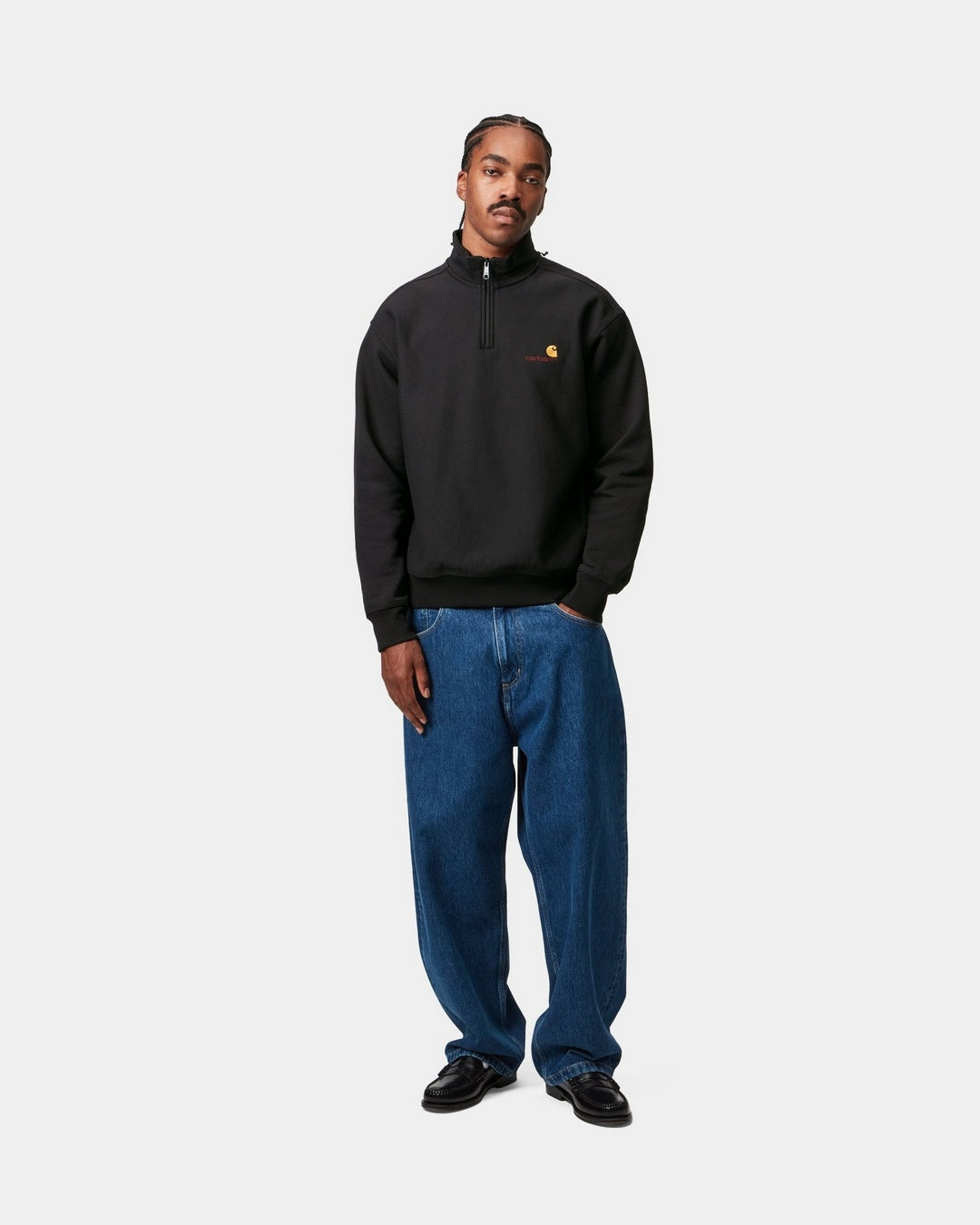 Carhartt WIP Half Zip American Script Sweat-Black Black detail view