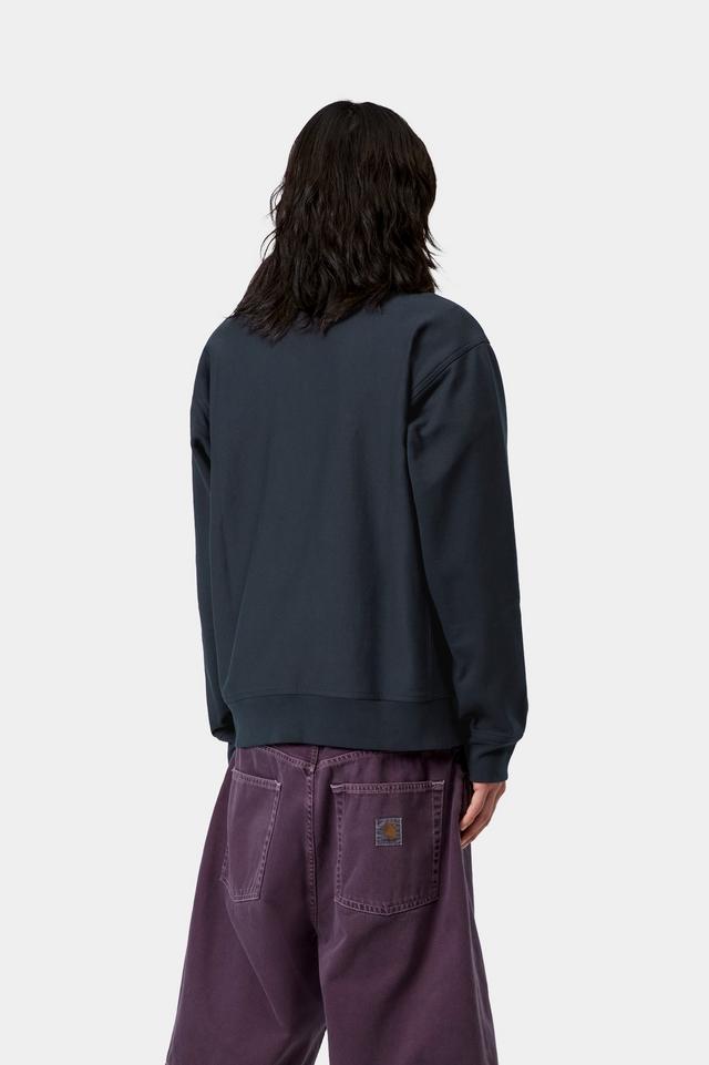 Carhartt WIP Half Zip American Script Sweatshirt-Deep Night Deep Night model front view