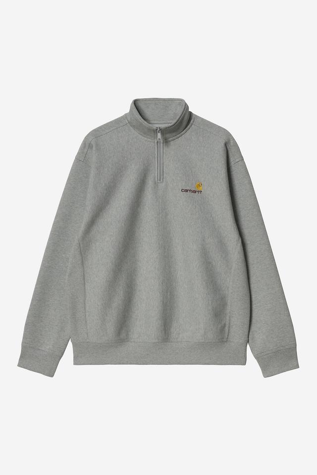 Gray sweatshirt with a brand logo on a white background