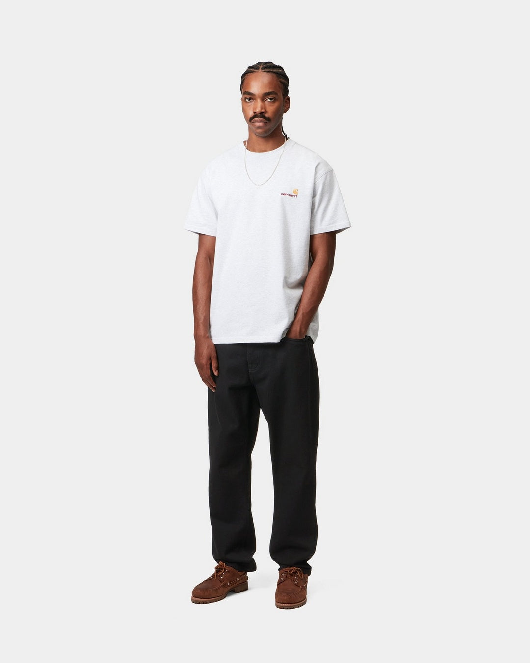 Carhartt WIP Newel Pant in Black, shown on model