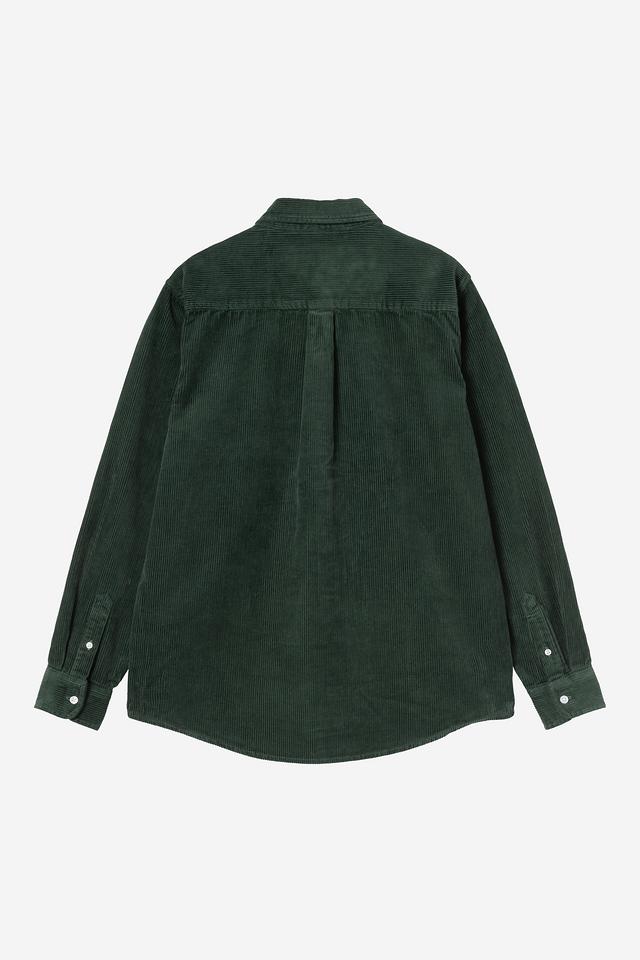 Green corduroy shirt on a white background