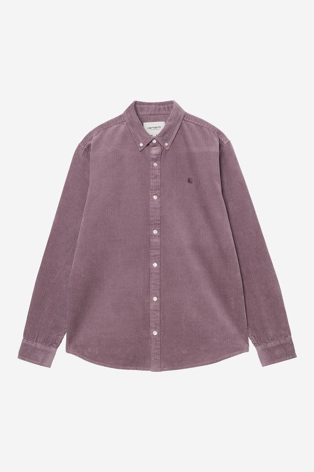 Purple corduroy shirt on a light gray background