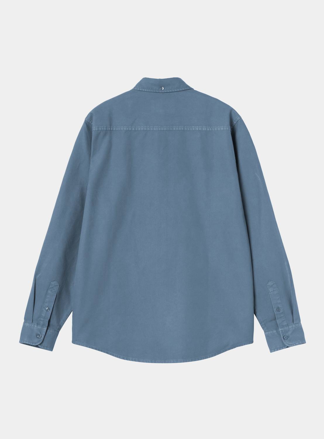 Back view of a Carhartt WIP L/S Bolton Shirt in Icesheet, showing the button-down collar, long sleeves, and curved hem.