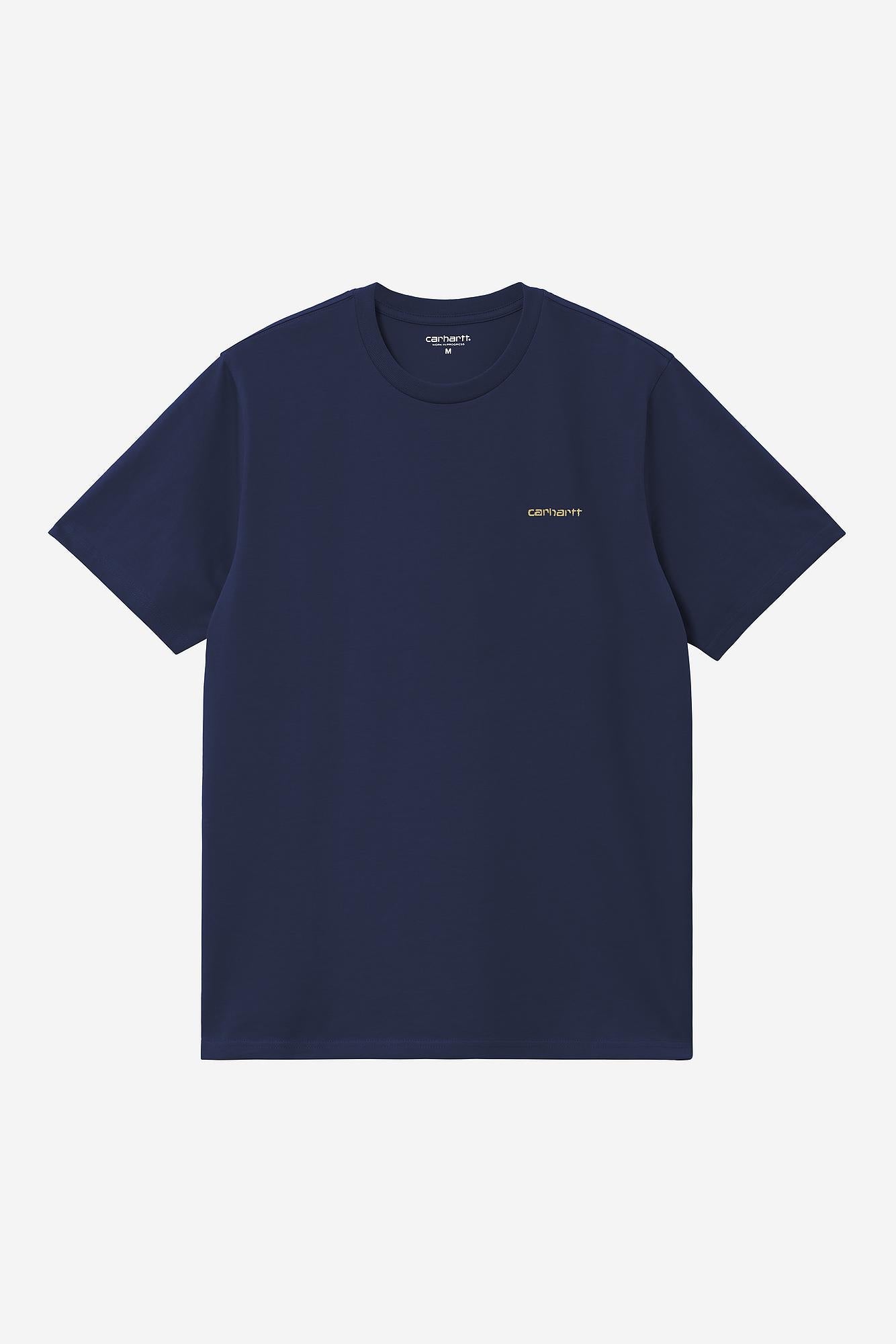 S/S Script Embroidery T-Shirt-Ink / Air Yellow