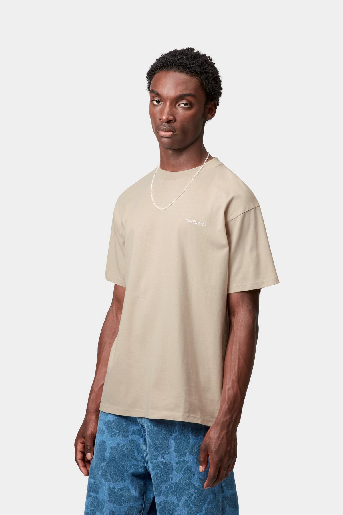 Carhartt WIP S/S Script Embroidery T-Shirt-Fleur de Sel / White Fleur de Sel / White front view