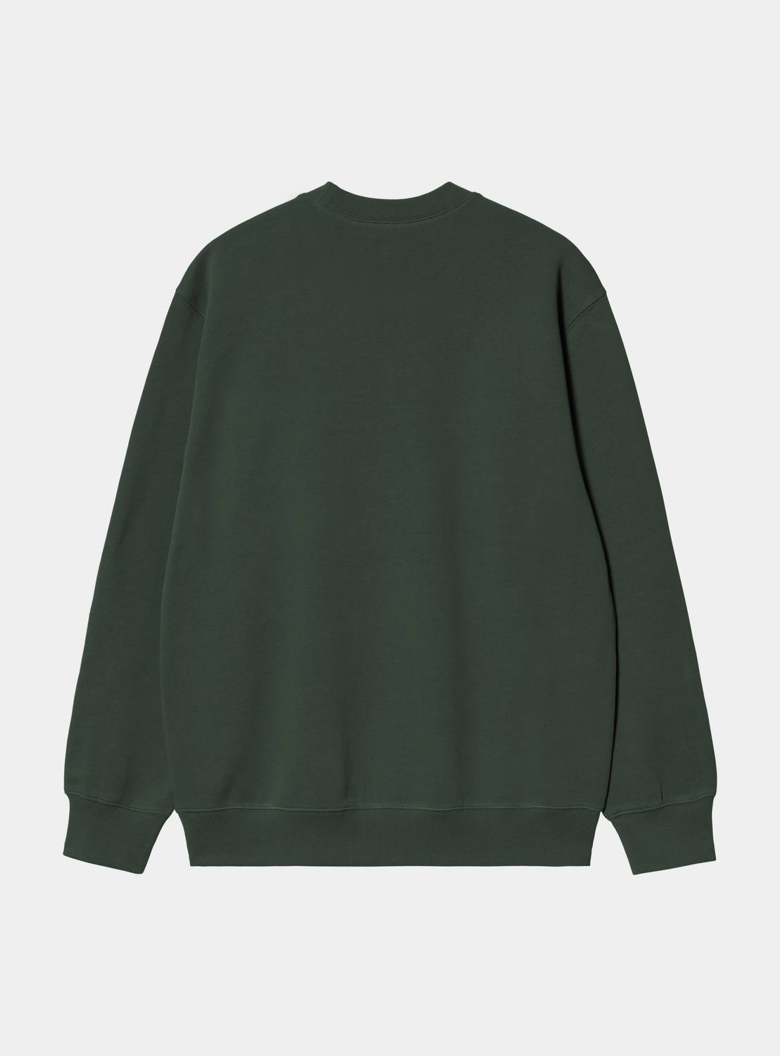 Carhartt WIP Carhartt Sweatshirt in Dark Scarab / Palisander, back view, with ribbed cuffs and hem.