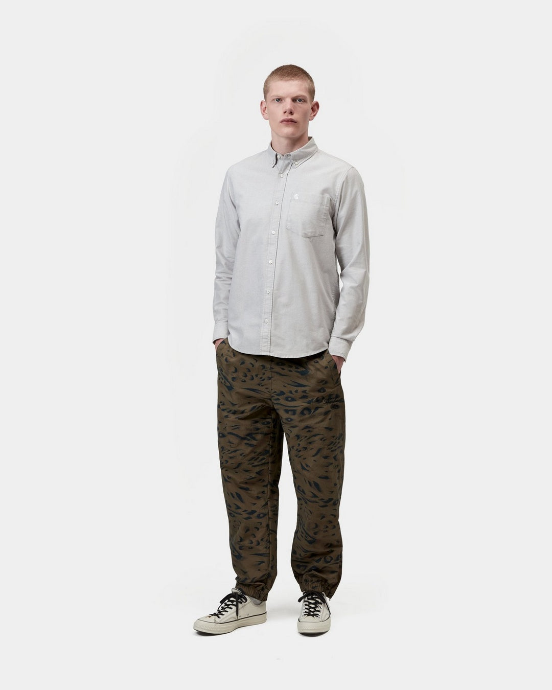 Carhartt WIP L/S C-Logo Shirt-Shady Grey / White Shady Grey / White detail view