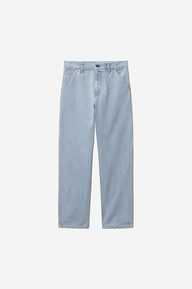 Carhartt WIP Single Knee Pant-Blue-Stone Bleached Blue-Stone Bleached flat front view