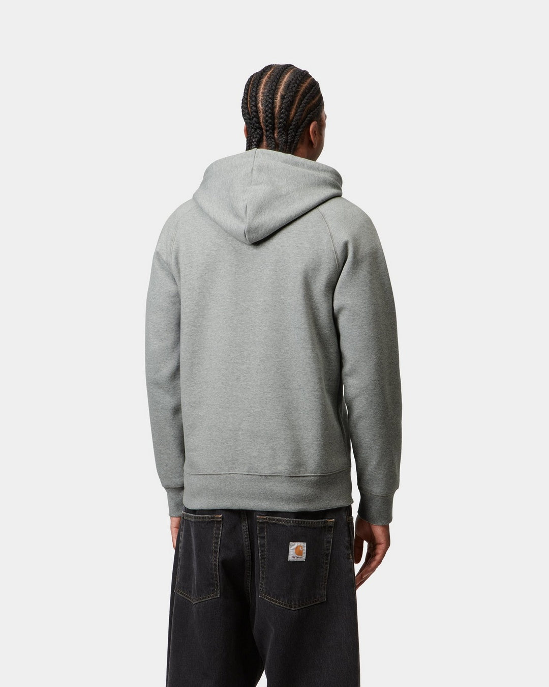 Back view of the Carhartt WIP Hooded Chase Sweat in Grey Heather/Gold