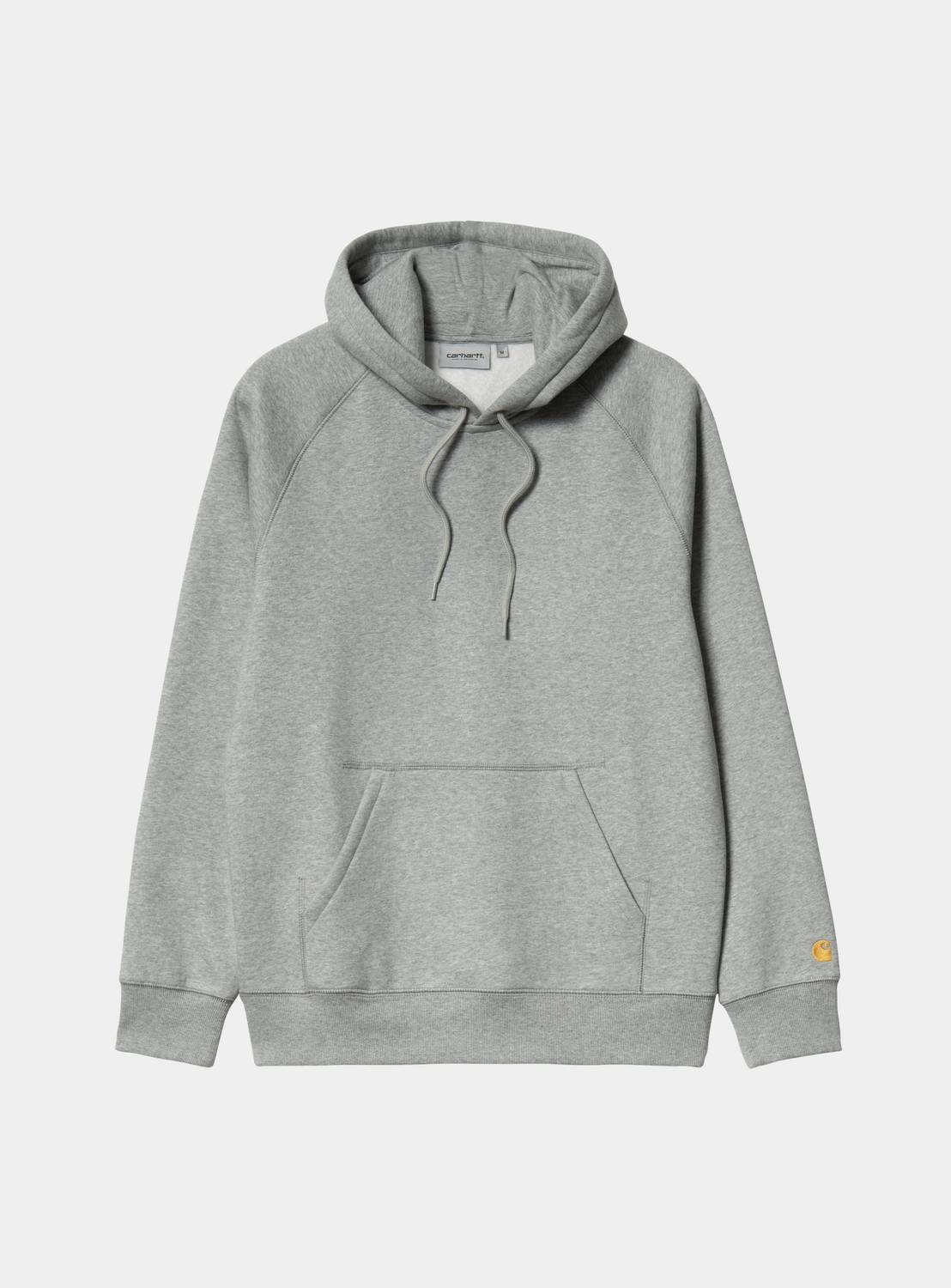 Front product view of the Carhartt WIP Hooded Chase Sweat in Grey Heather/Gold
