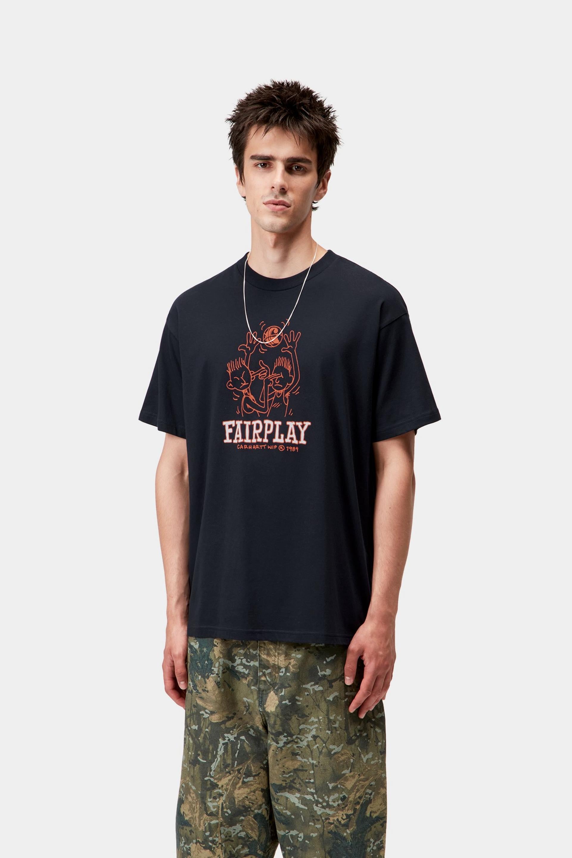 Carhartt WIP Short Sleeve Fairplay T-Shirt-Dark Navy Dark Navy front view