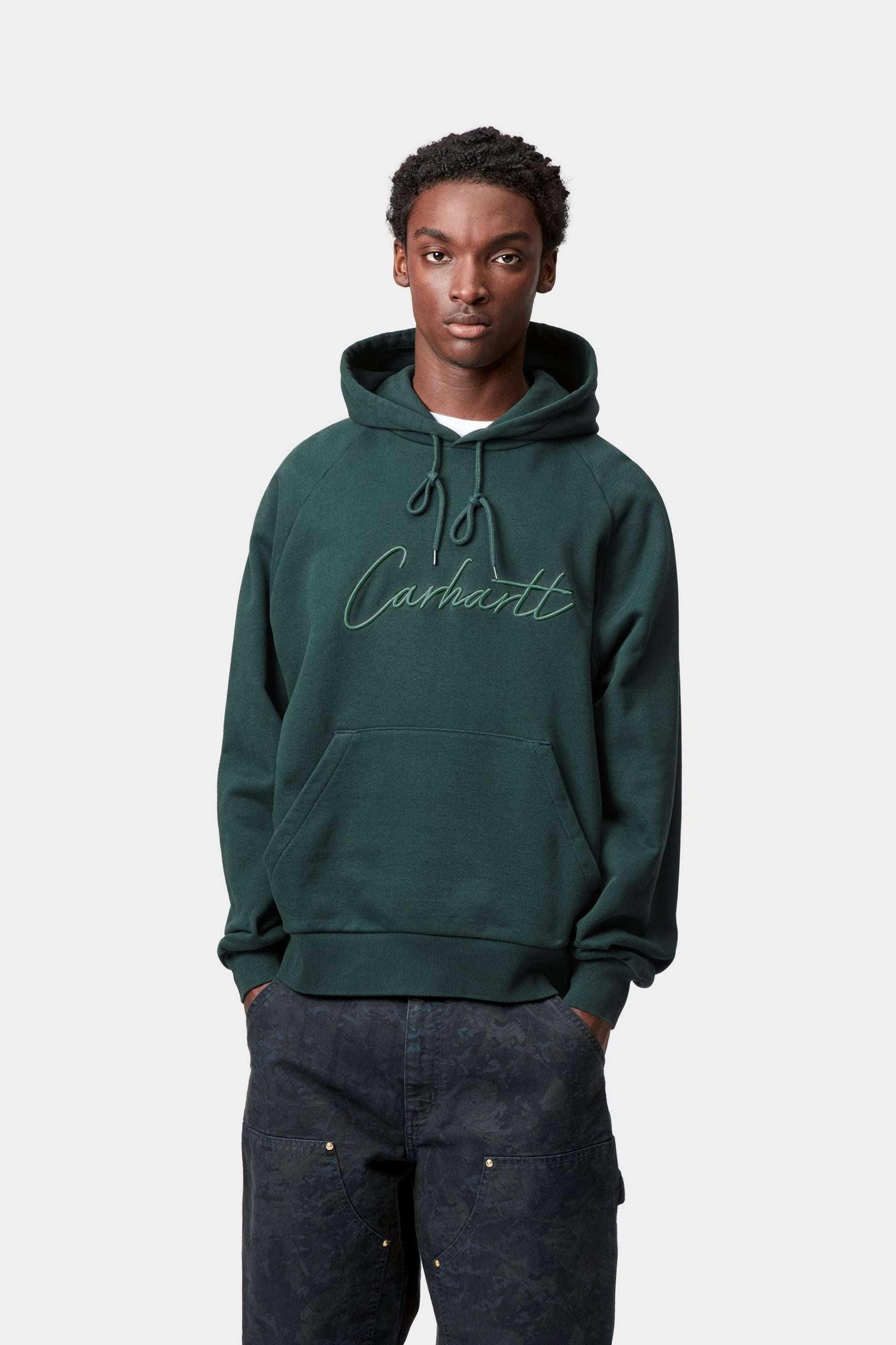 Men's Hooded Ray Sweat-Dark Fir-Closer View of the Front