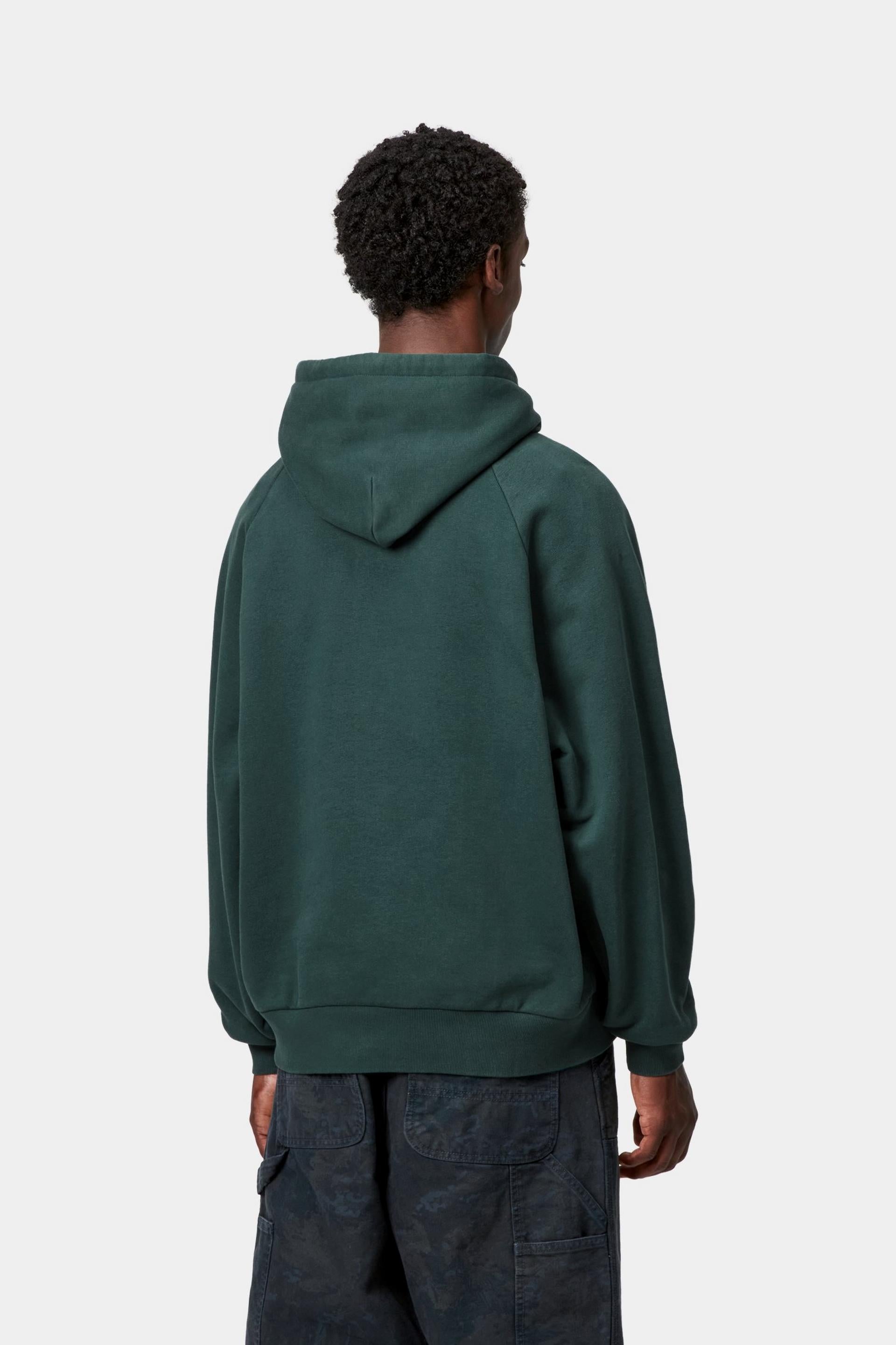Men's Hooded Ray Sweat-Dark Fir-Model Back View