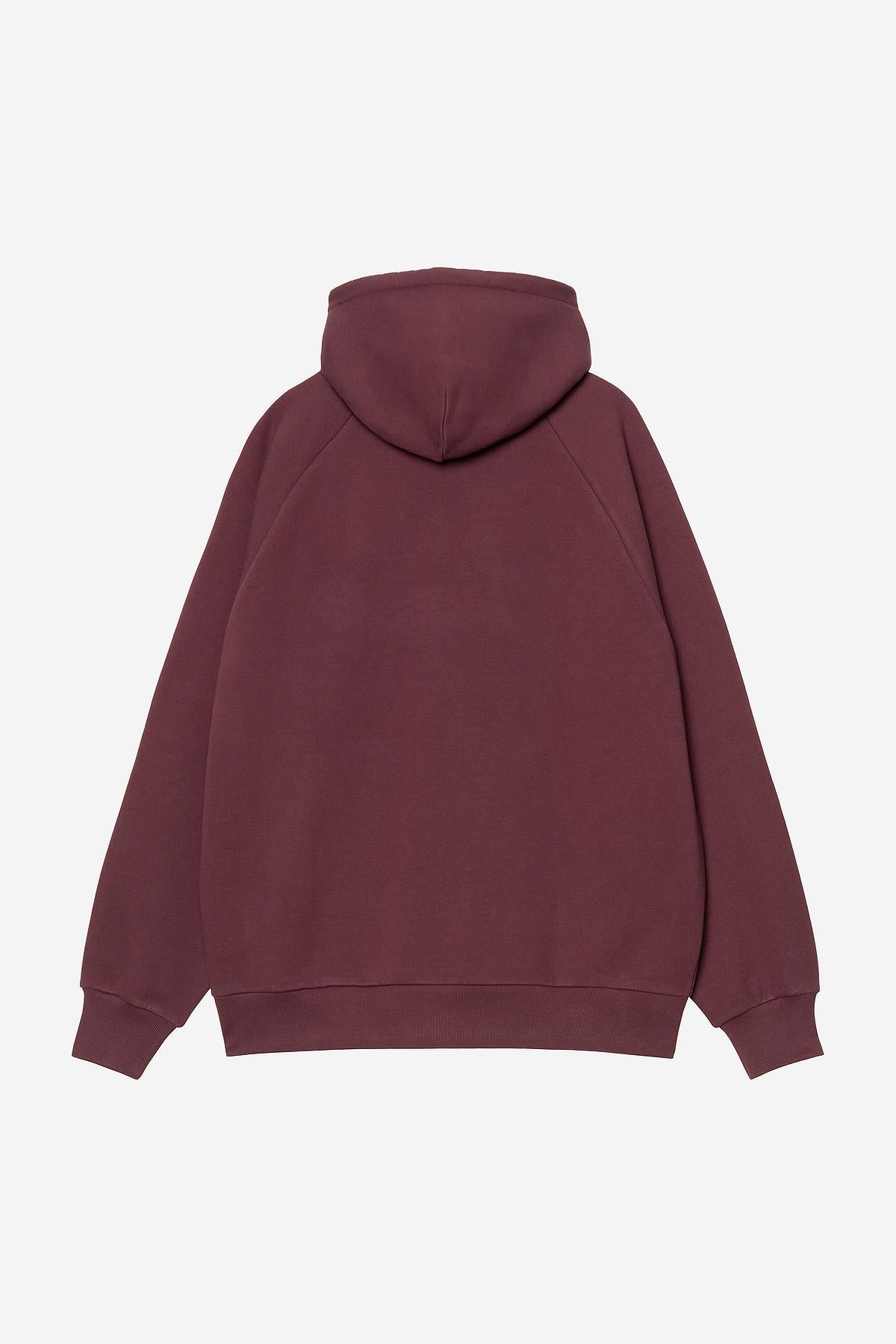 Maroon hoodie on a light purple background