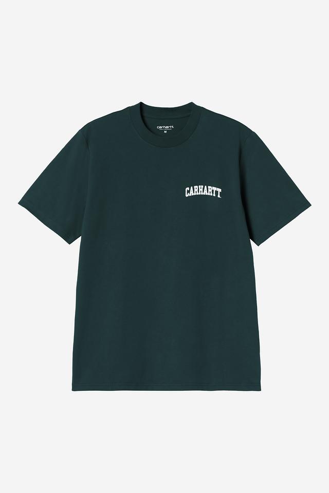 Green t-shirt with 'Carhartt' logo on a white background