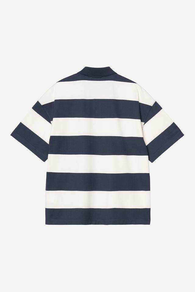Carhartt WIP S/S Delray Polo-Delray Stripe Blue Delray Stripe Blue model front view