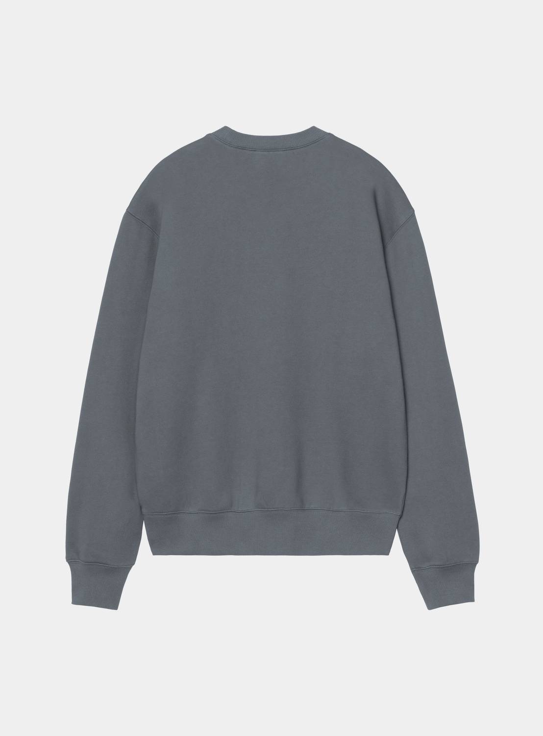Carhartt WIP Wireless Sweat in Styx / Wax, back view, with ribbed collar, cuffs and hem.
