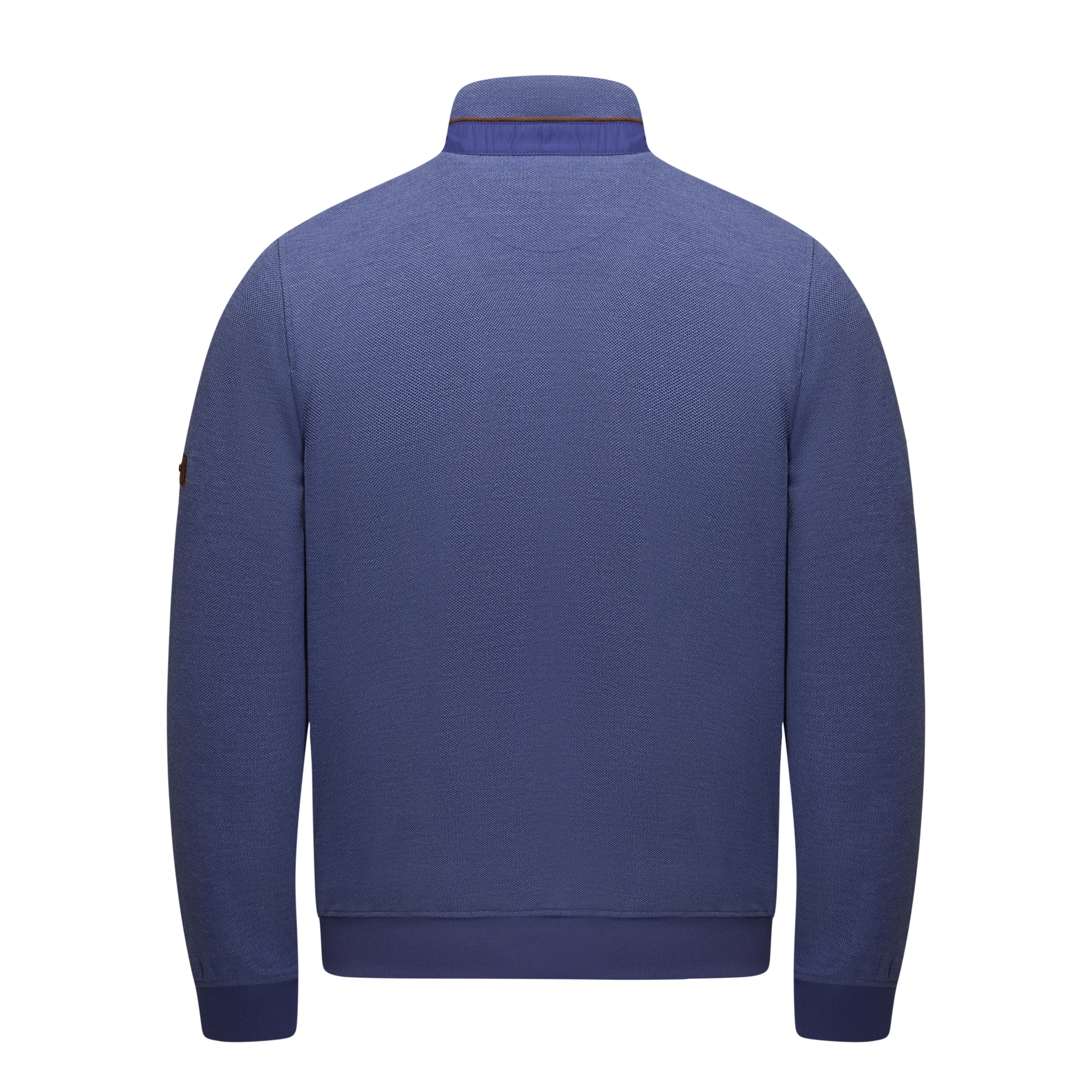 Blue jacket shown from the back on a white background