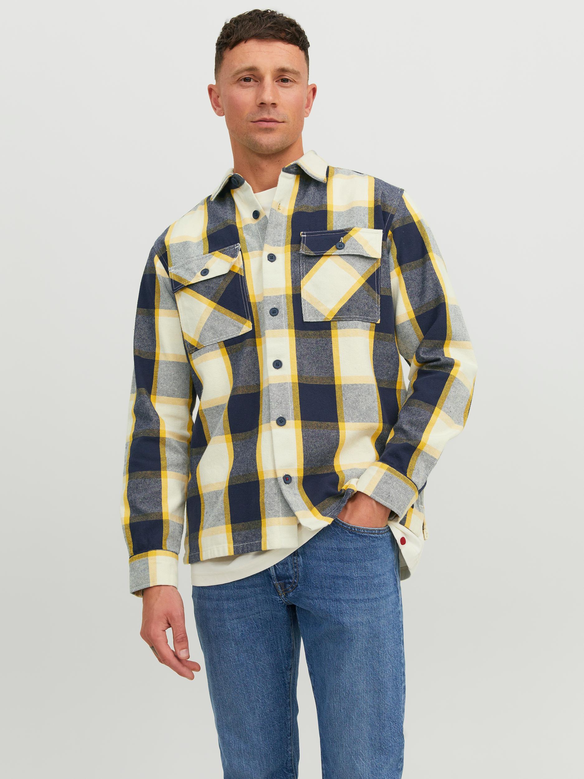 Men's Brady Check Overshirt Long Sleeve-Ceylon Yellow-Front View