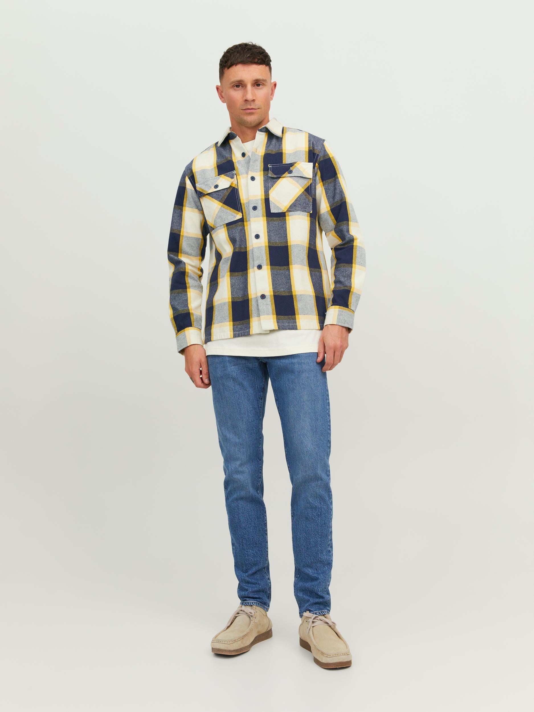 Men's Brady Check Overshirt Long Sleeve-Ceylon Yellow-Model Full Front View