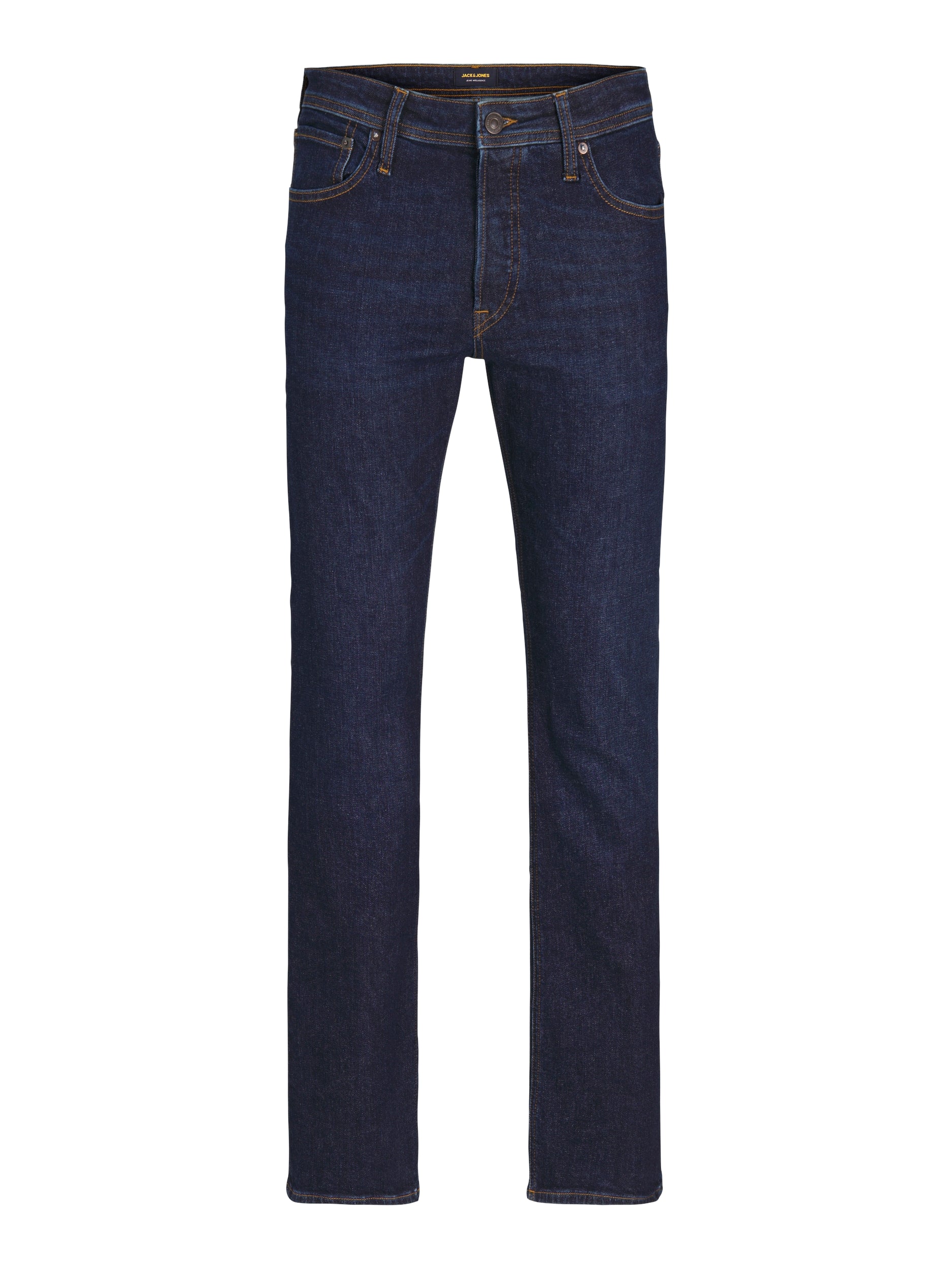 Front view of Jack and Jones Jake 392 dark wash bootcut jeans