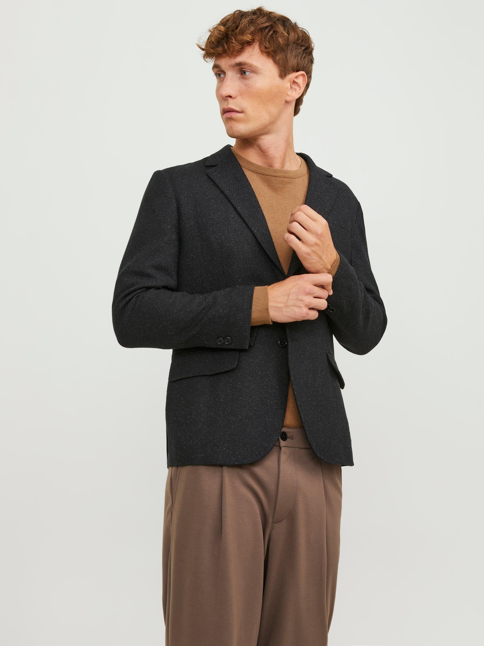 JACK JONES PREMIUM Tweed Blazer Slim Fit-Black Beauty Black Beauty front view