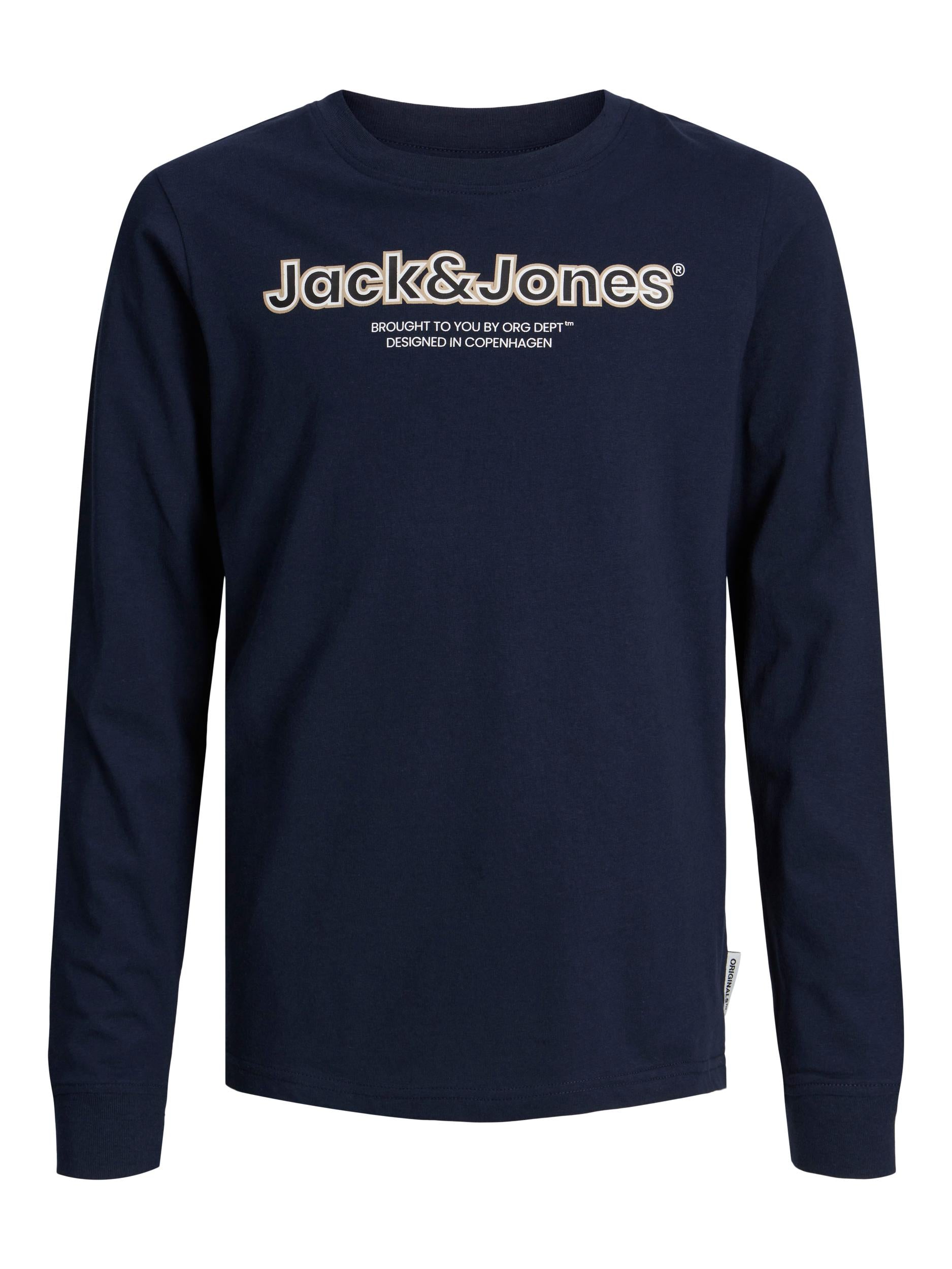 Boy's Lakewood Branding Tee Long Sleeve Junior-Navy Blazer-Front View