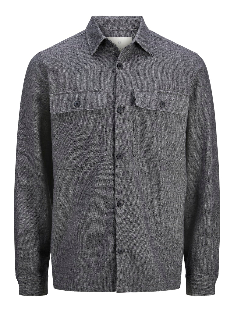 JACK JONES PREMIUM Raymond Melange Solid Long Sleeve Overshirt-Black Oyster Black Oyster front view